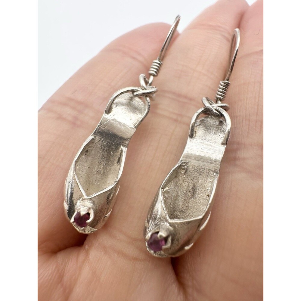 925 Sterling Silver Genuine Ruby Sandals Earrings